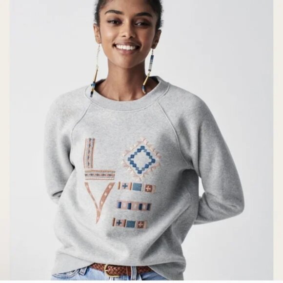 Faherty Tops - FAHERTY x B Yellowtail Sweatshirt Womens Medium Gray LOVE Graphic Aztec Crewneck